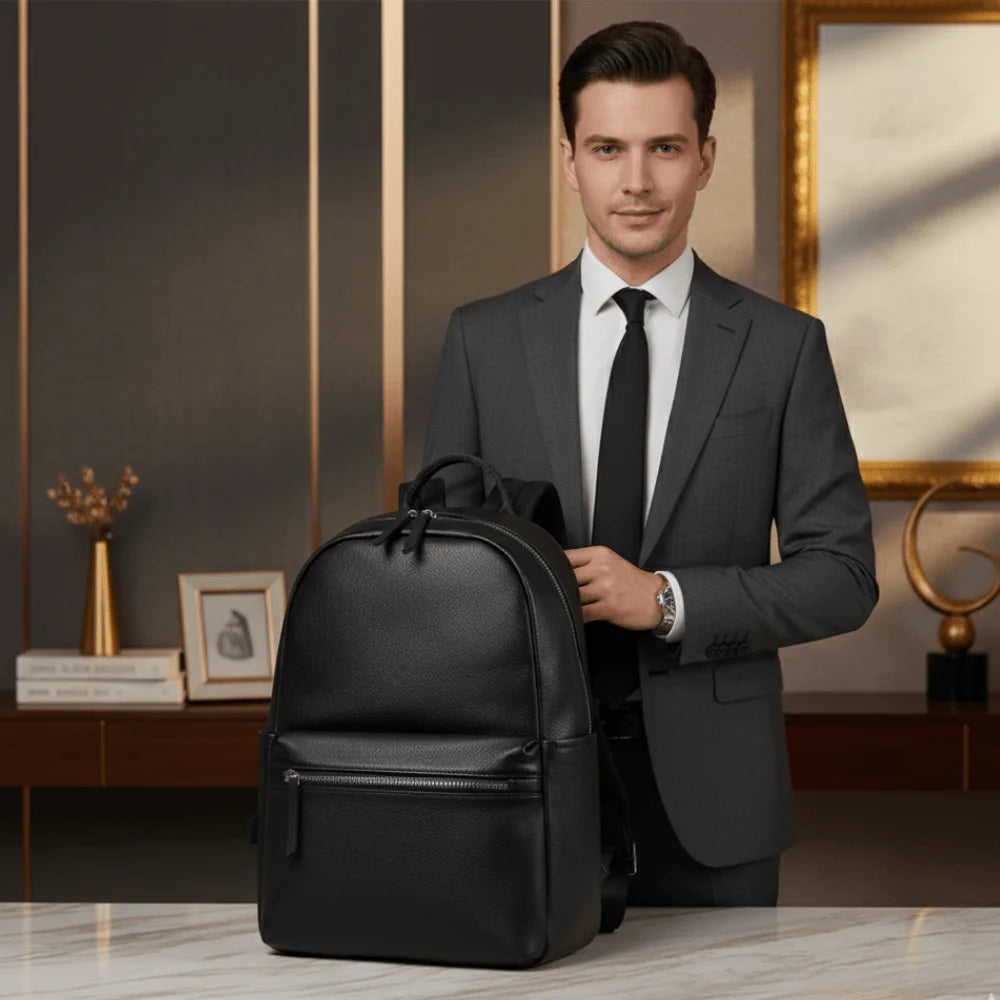 Mochila Masculina de Couro Legítimo - Modelo Soft Black