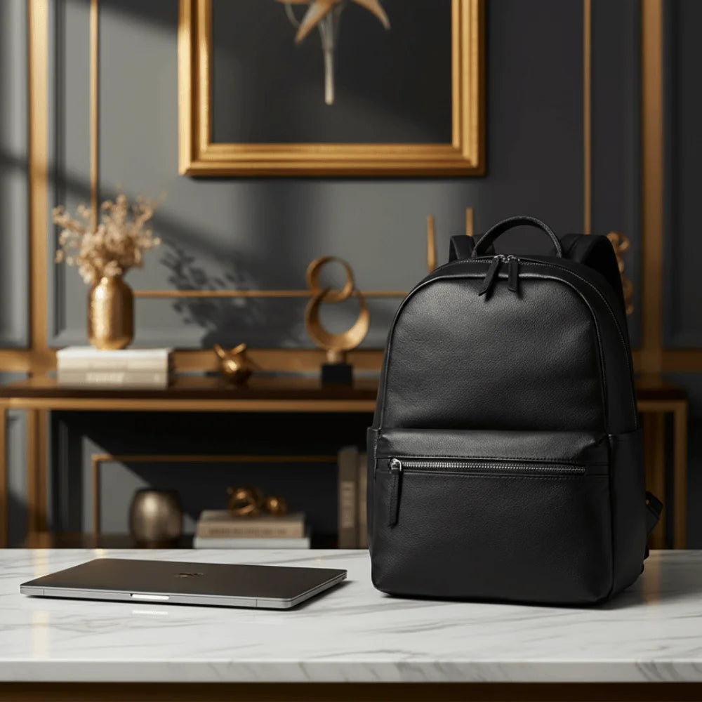 Mochila Masculina de Couro Legítimo - Modelo Soft Black