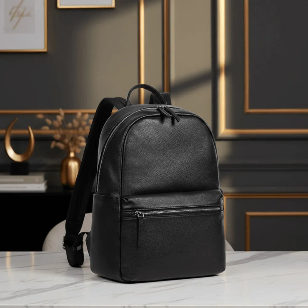 Mochila Masculina de Couro Legítimo - Modelo Soft Black