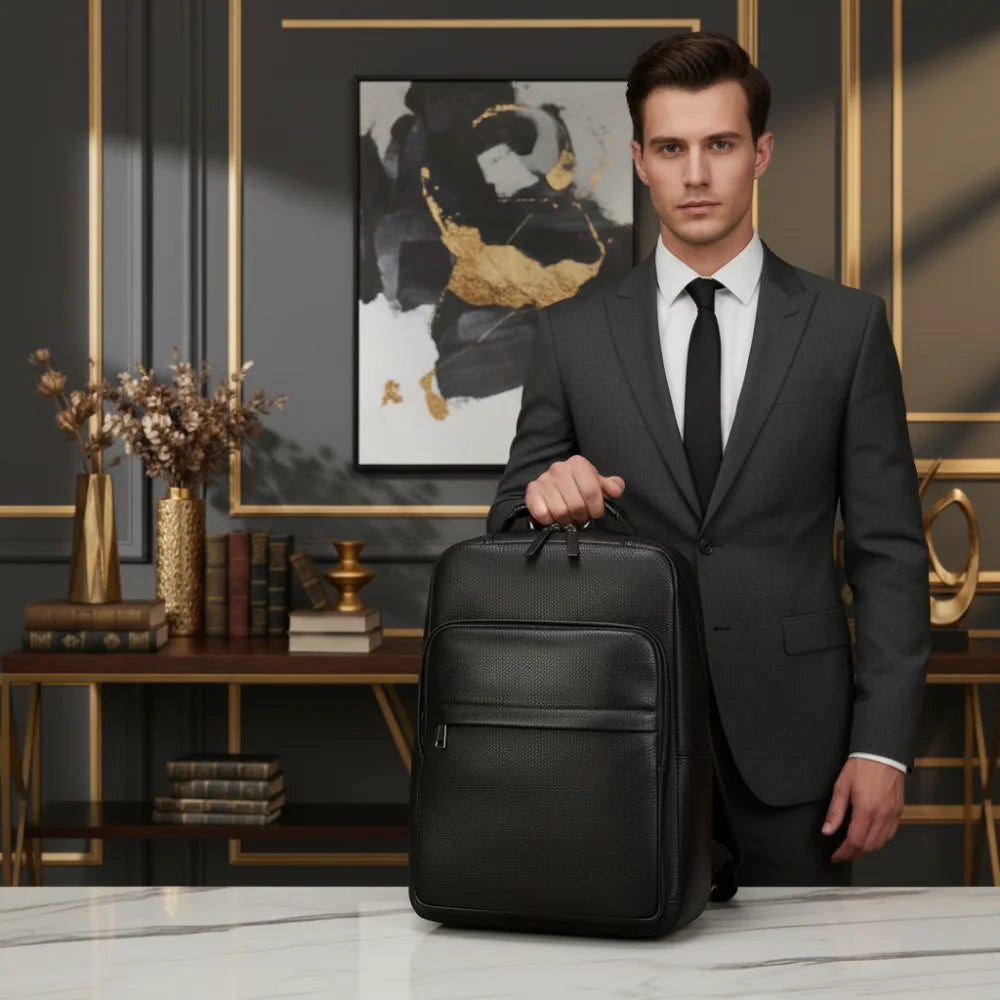 Mochila Masculina de Couro - Modelo Linea