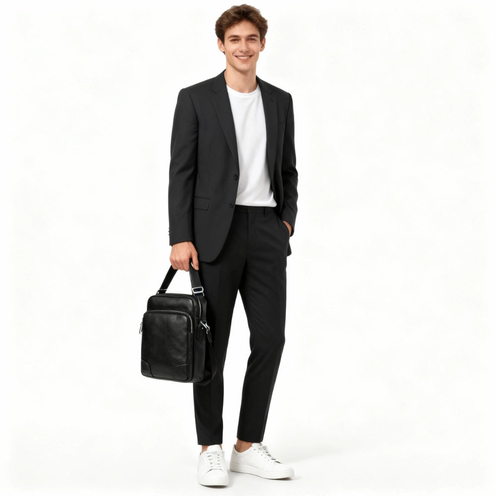 Bolsa Transversal de Couro Masculina - Modelo Core Black